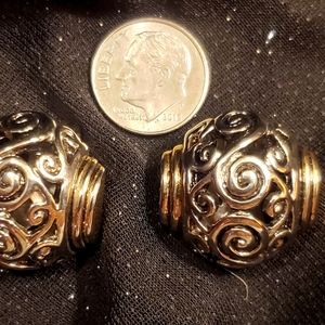 Large Silvertone Cable Style Dome Clip Earrings